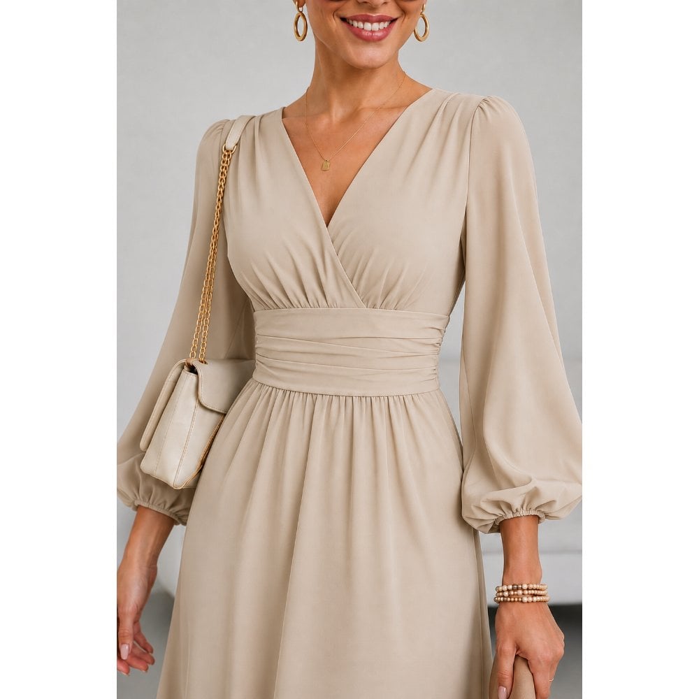 VESTIDO MIDI MANGA LARGA DRAPEADO - 2