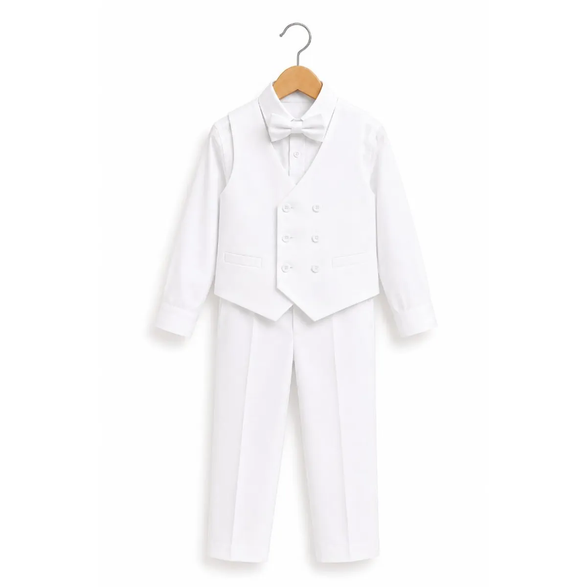 TERNO BLANCO PARA NIÑO PANTALÓN, CHALECO Y CORBATA - 1