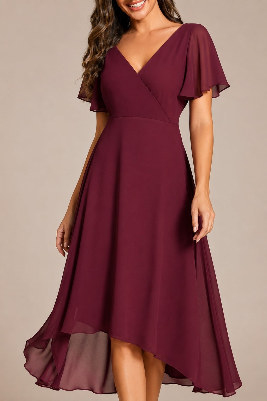 VESTIDO LARGO GASA ROJO VINO - 2