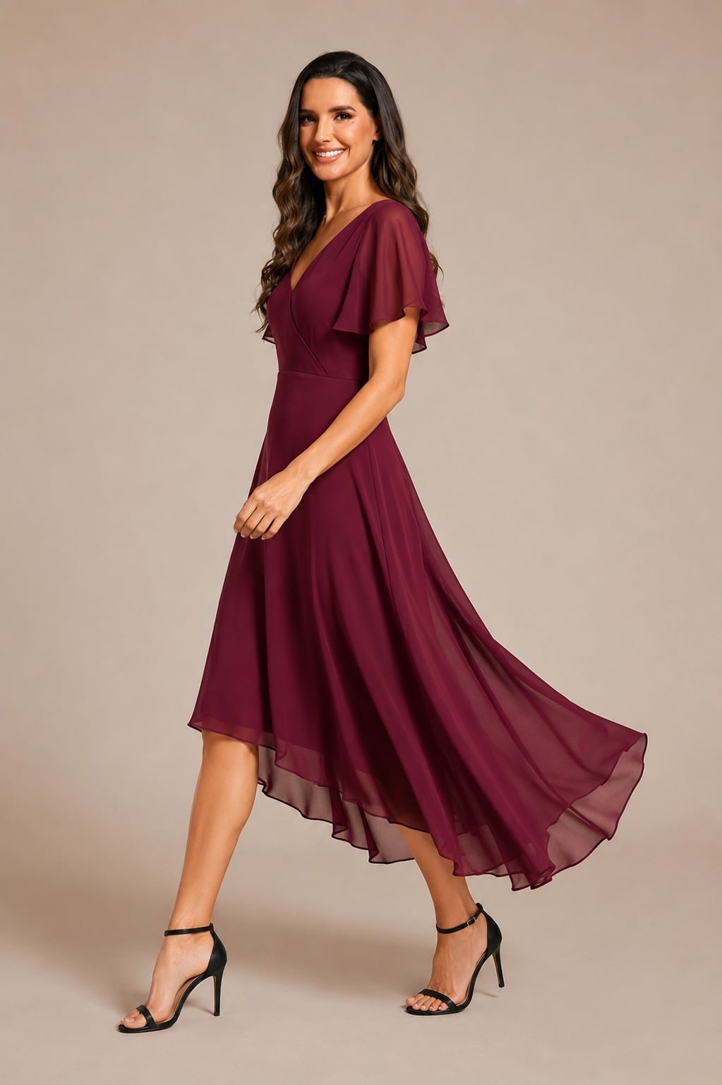 VESTIDO LARGO GASA ROJO VINO - 3