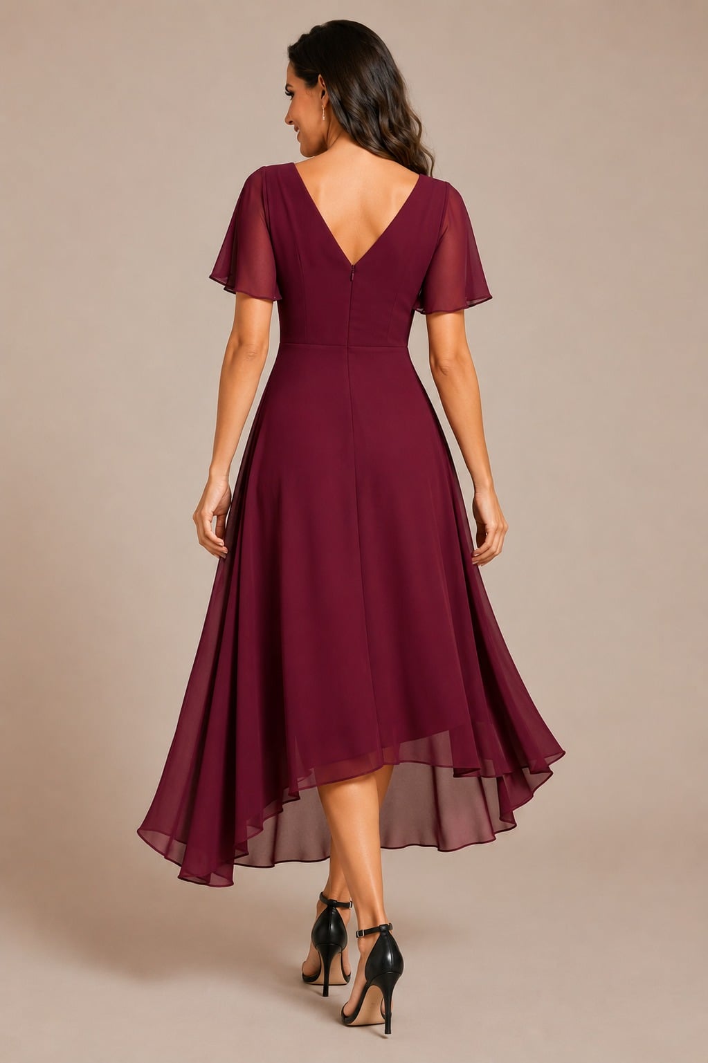 VESTIDO LARGO GASA ROJO VINO - 4