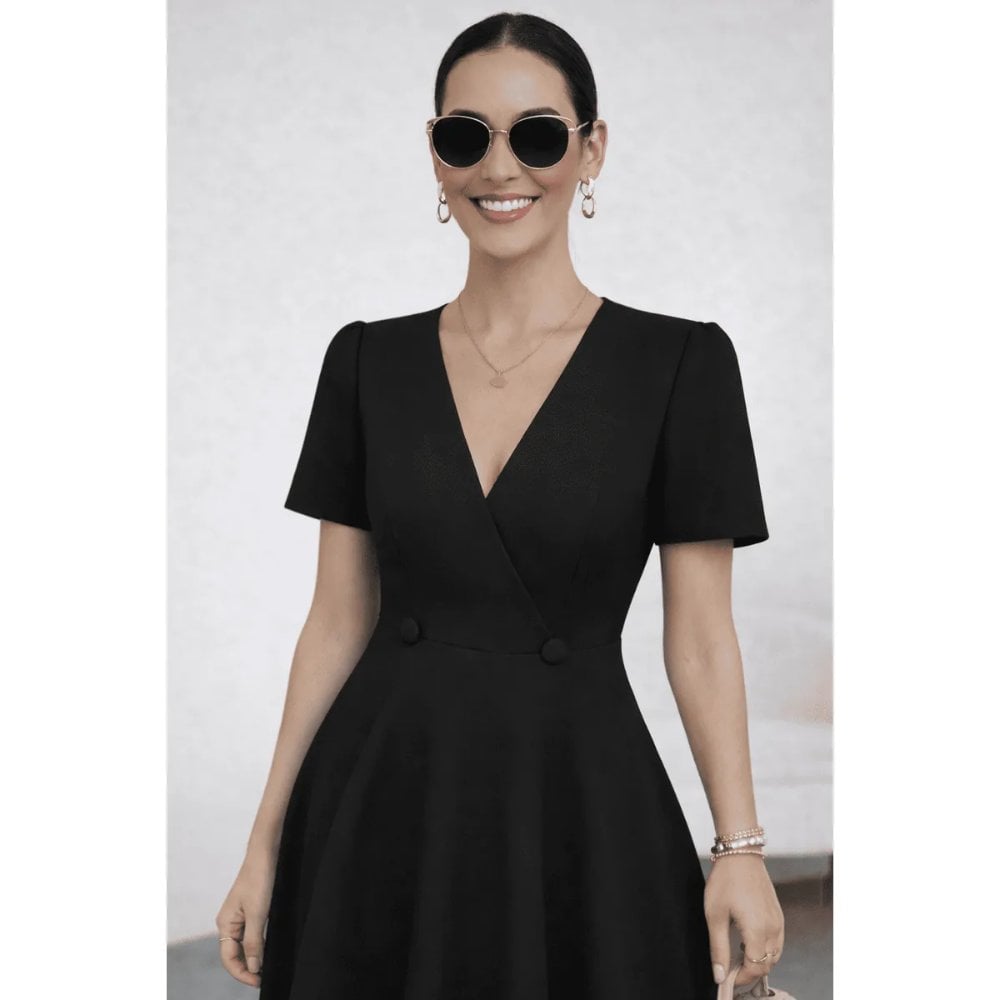 VESTIDO COCTEL CON BOTONES NEGRO - 2