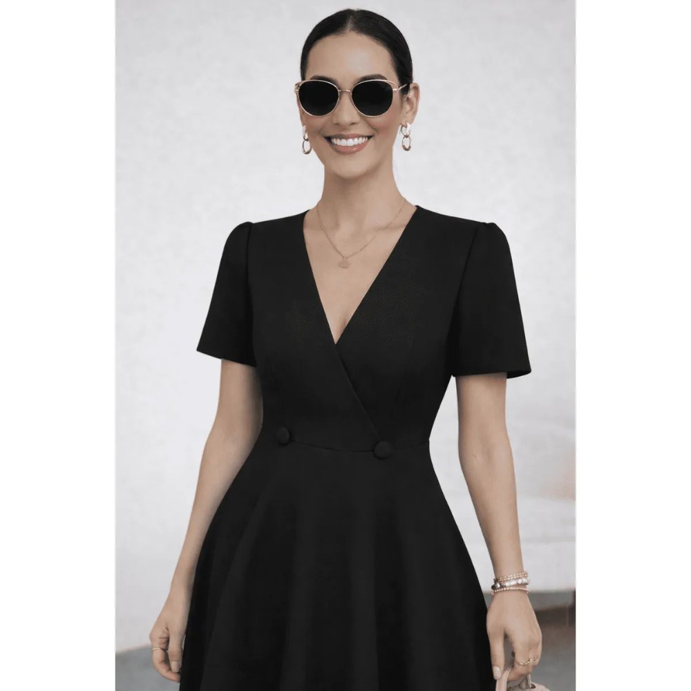 VESTIDO COCTEL CON BOTONES NEGRO - 2