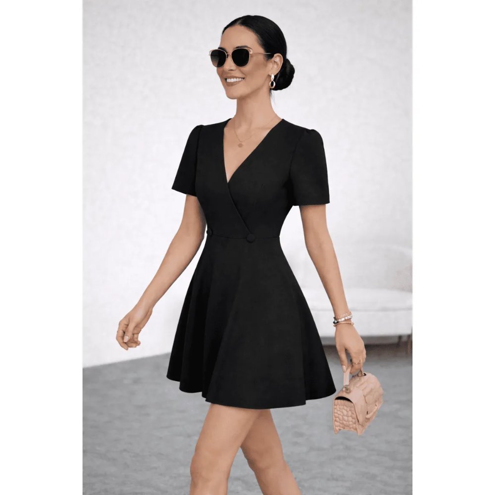 VESTIDO COCTEL CON BOTONES NEGRO - 3