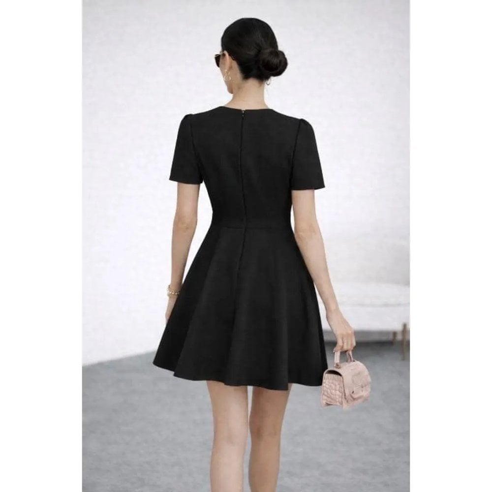 VESTIDO COCTEL CON BOTONES NEGRO - 4