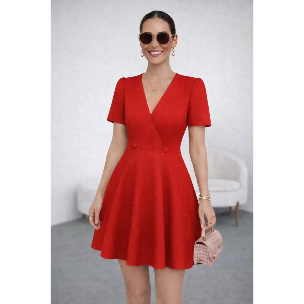 VESTIDO COCTEL CON BOTONES ROJO - 1