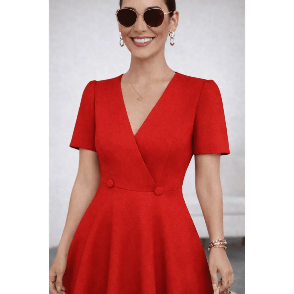 VESTIDO COCTEL CON BOTONES ROJO - 2