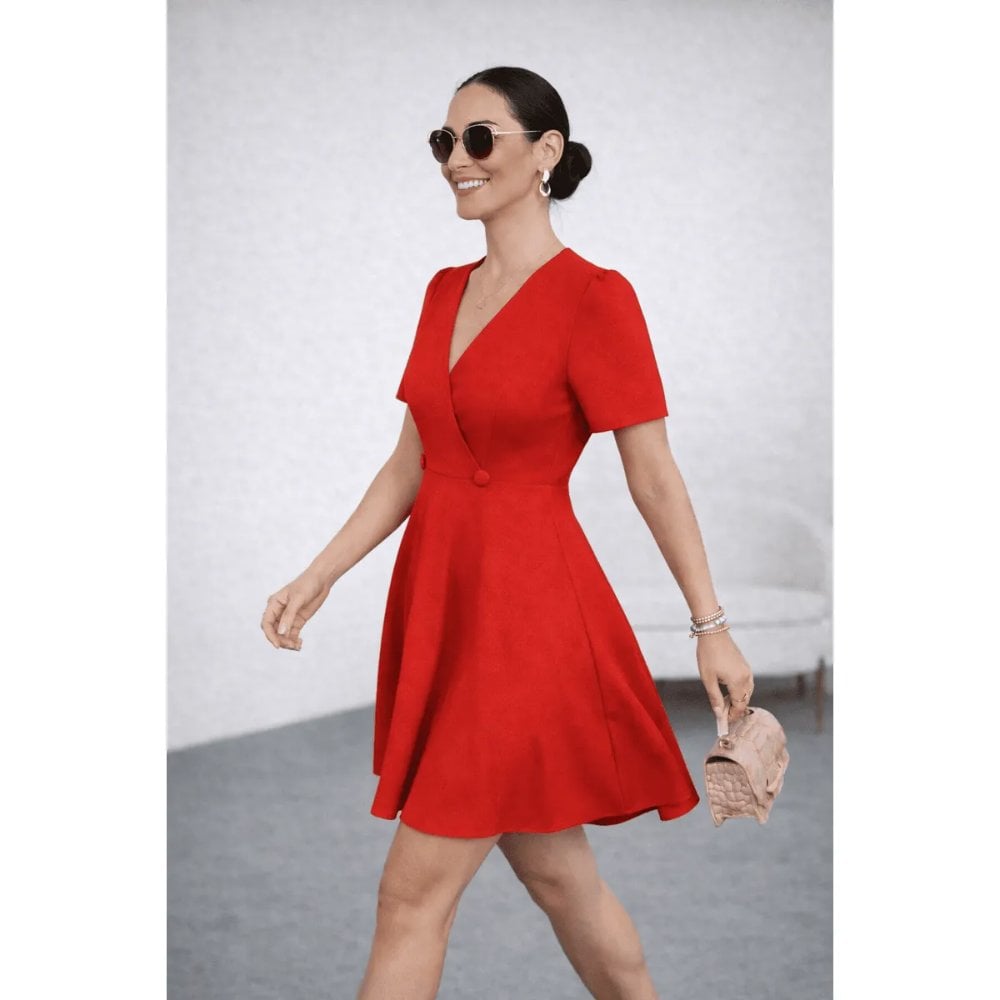 VESTIDO COCTEL CON BOTONES ROJO - 3