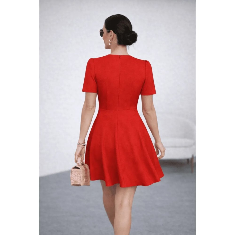 VESTIDO COCTEL CON BOTONES ROJO - 4