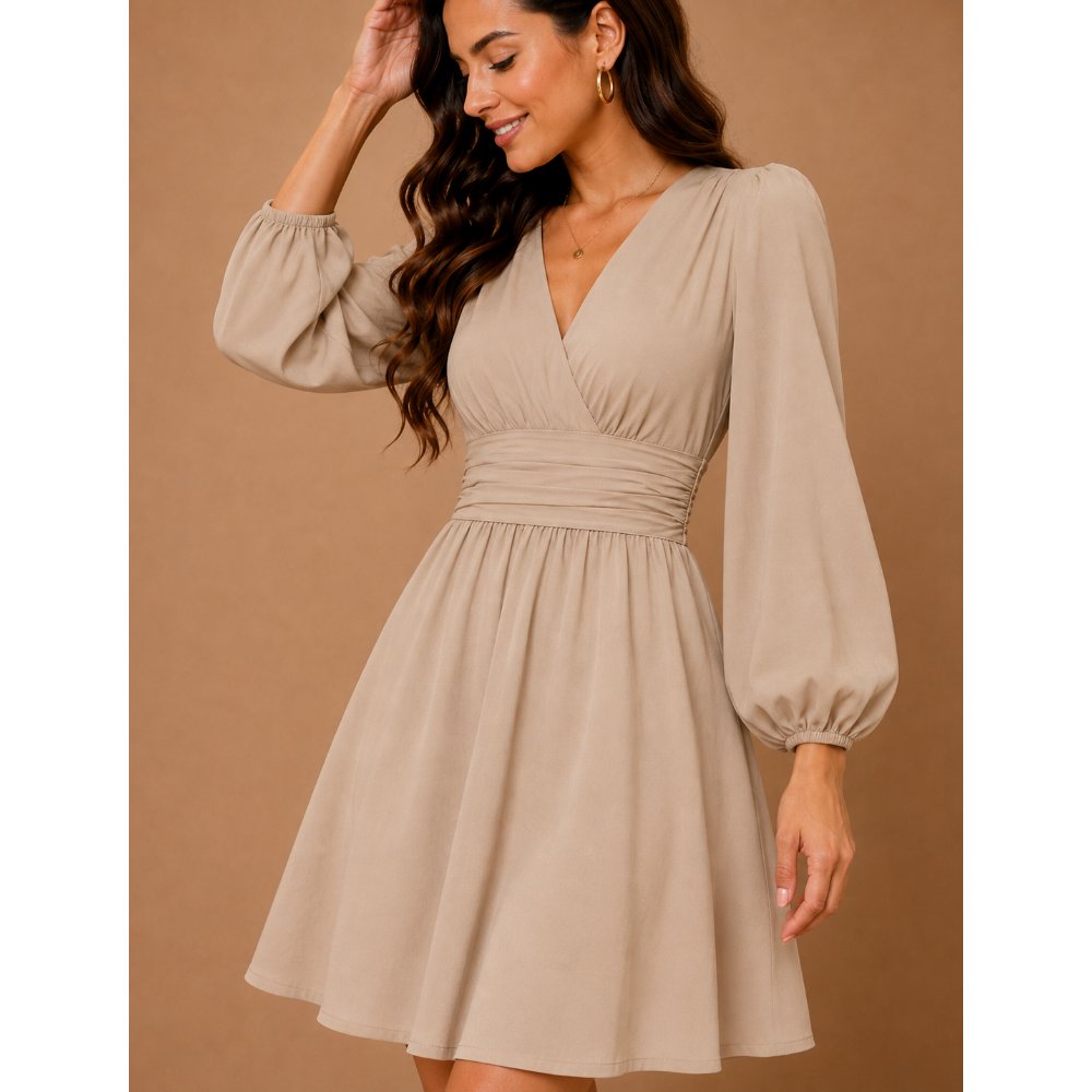 VESTIDO COCTEL EN SEDA ITALIANA BEIGE - 1
