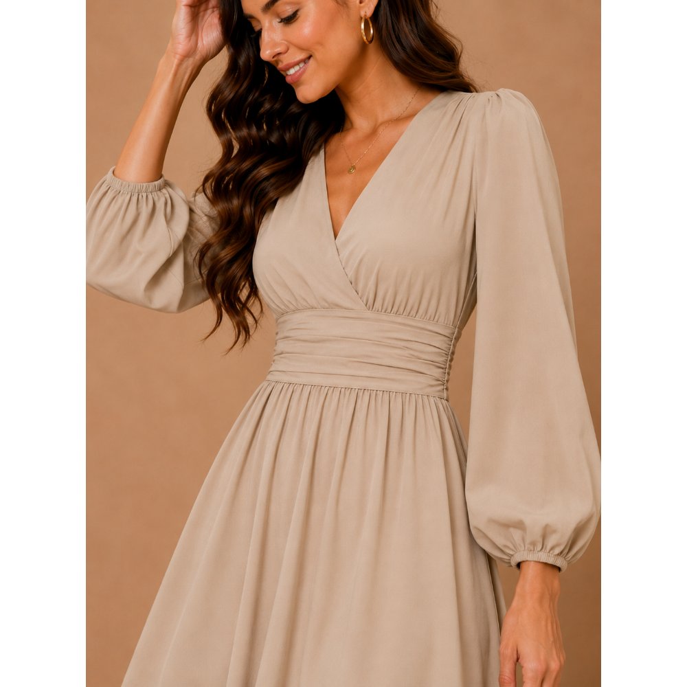 VESTIDO COCTEL EN SEDA ITALIANA BEIGE - 2