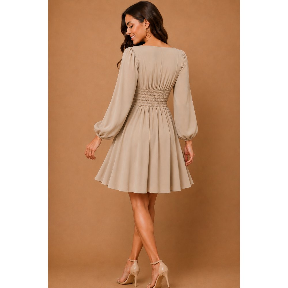 VESTIDO COCTEL EN SEDA ITALIANA BEIGE - 4