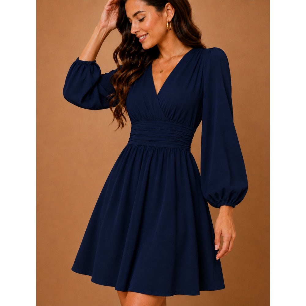 VESTIDO COCTEL AZUL EN SEDA ITALIANA - 1