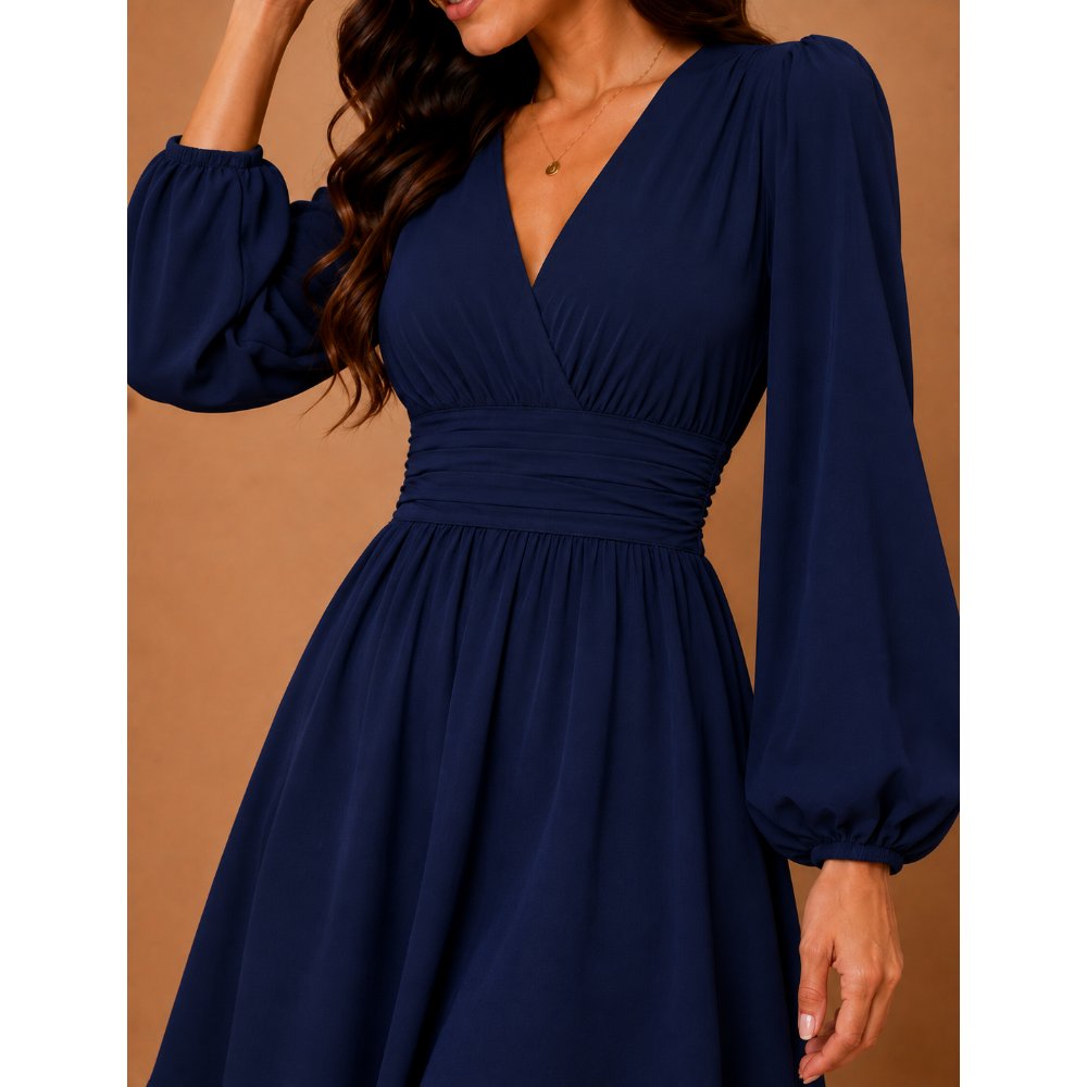 VESTIDO COCTEL AZUL EN SEDA ITALIANA - 2