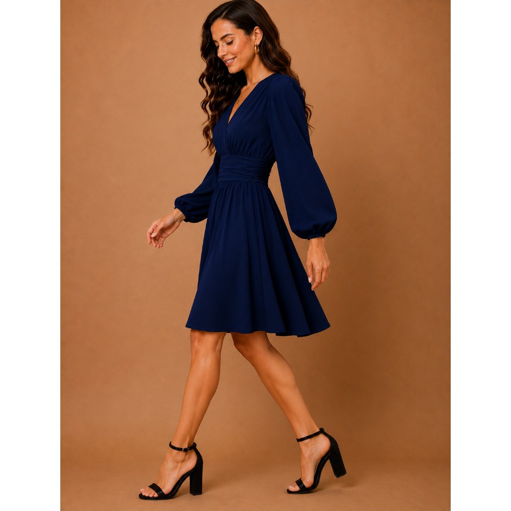 VESTIDO COCTEL AZUL EN SEDA ITALIANA - 3