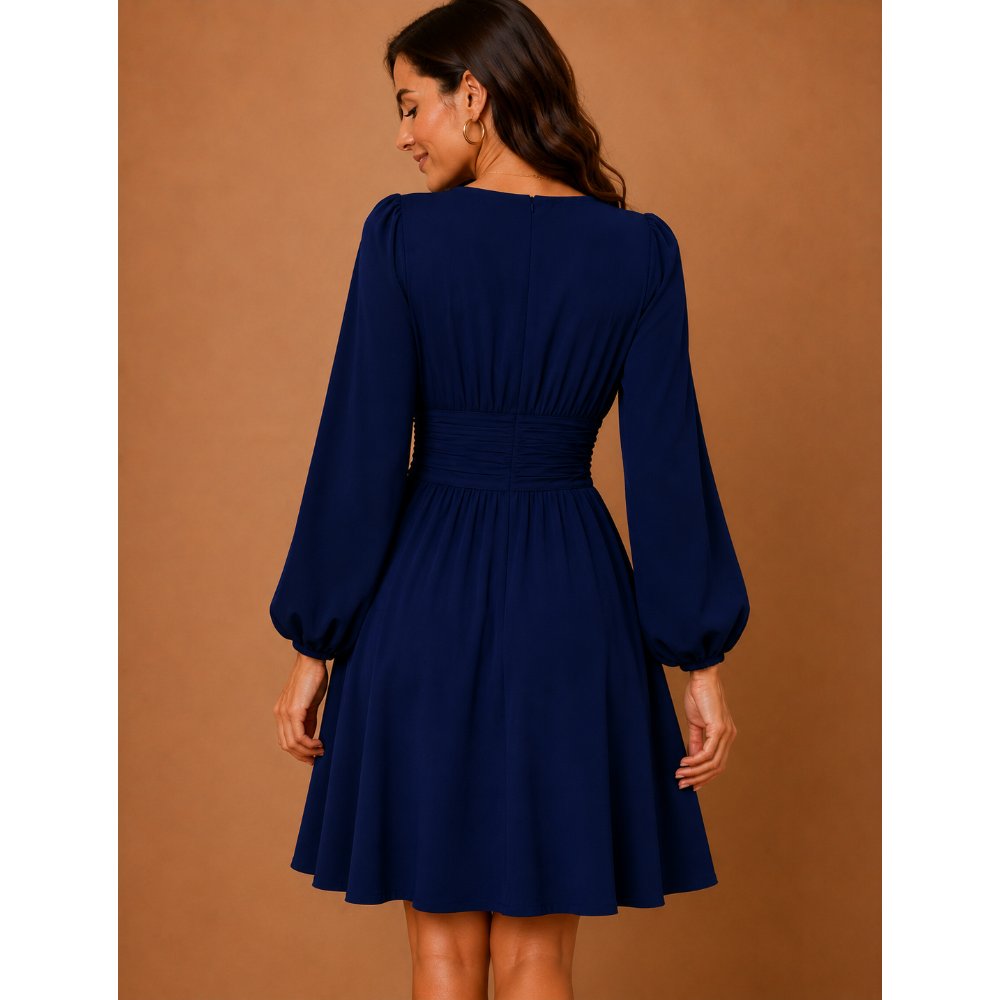 VESTIDO COCTEL AZUL EN SEDA ITALIANA - 4