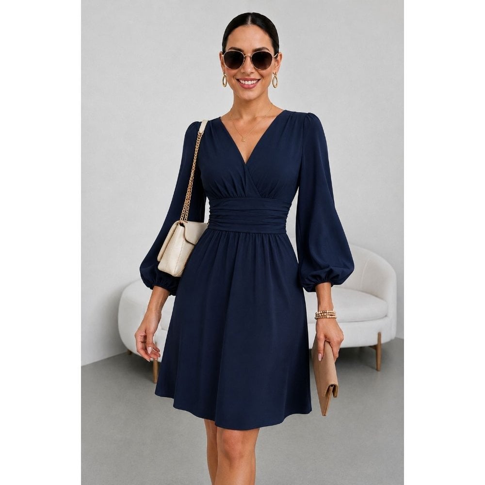 VESTIDO MIDI MANGA LARGA DRAPEADO VERDE - 1