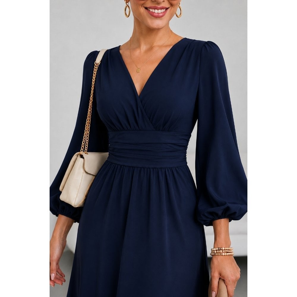 VESTIDO MIDI MANGA LARGA DRAPEADO VERDE - 2