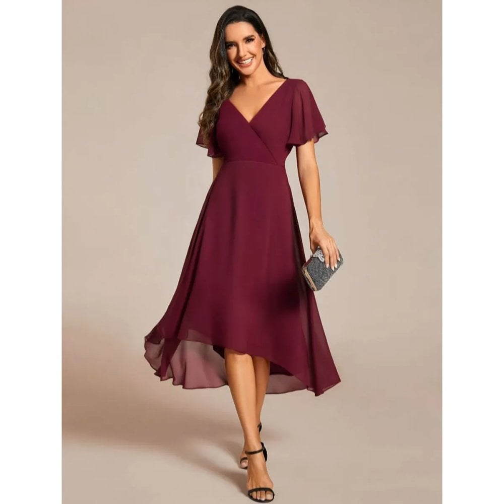 VESTIDO LARGO  ROJO VINO GASA - 1