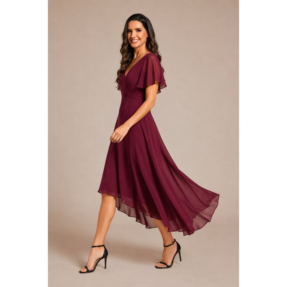 VESTIDO LARGO  ROJO VINO GASA - 3