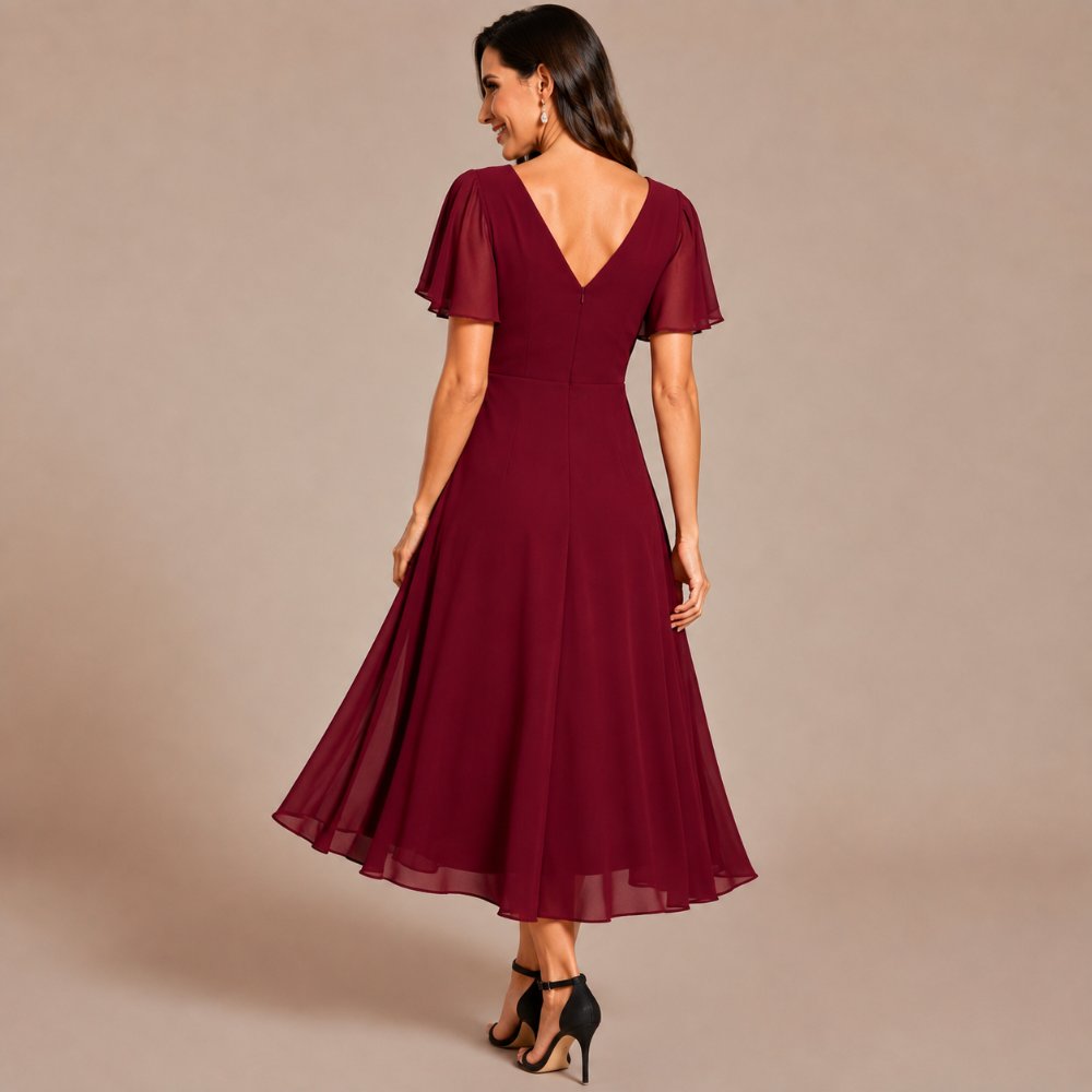 VESTIDO LARGO ROJO VINO GASA - 4