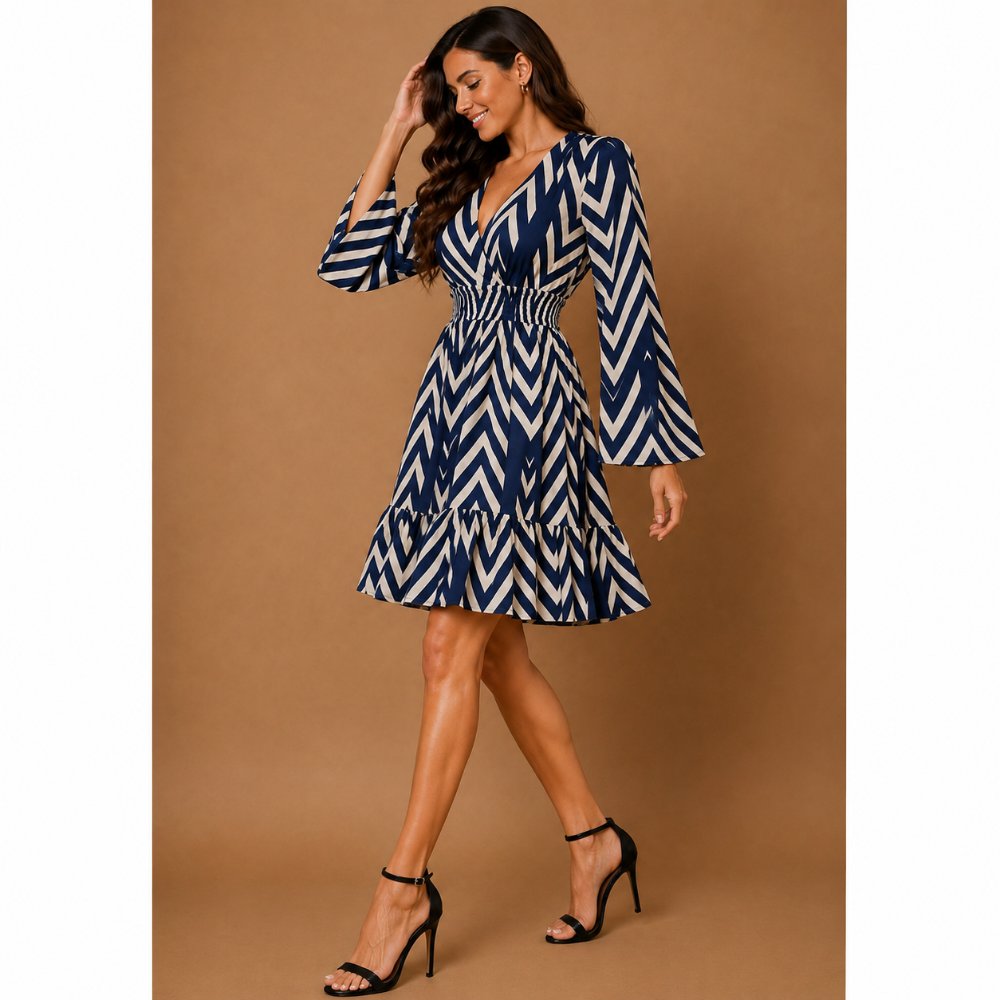 VESTIDO COCTEL AZUL CON RAYAS - 1