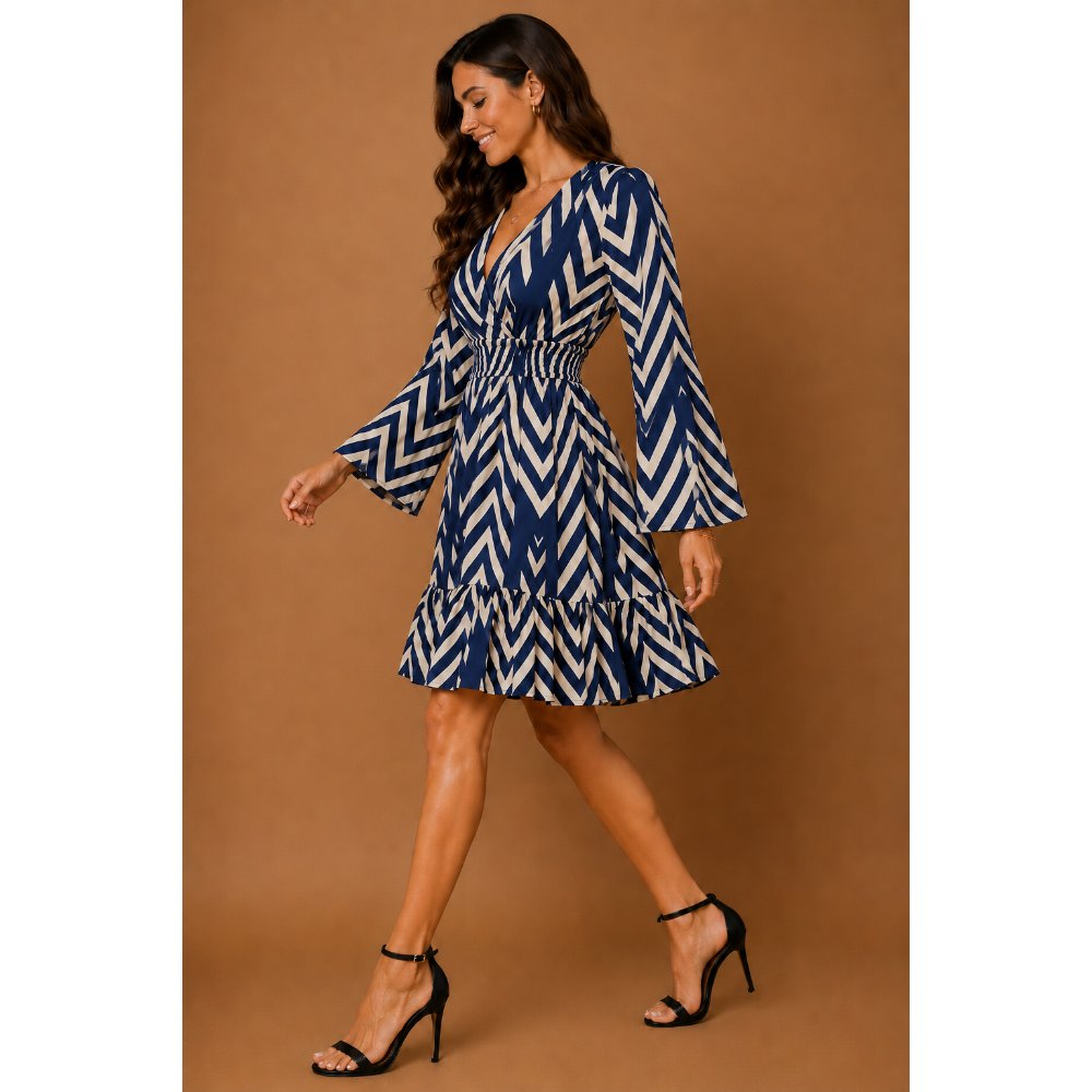 VESTIDO COCTEL AZUL CON RAYAS - 3