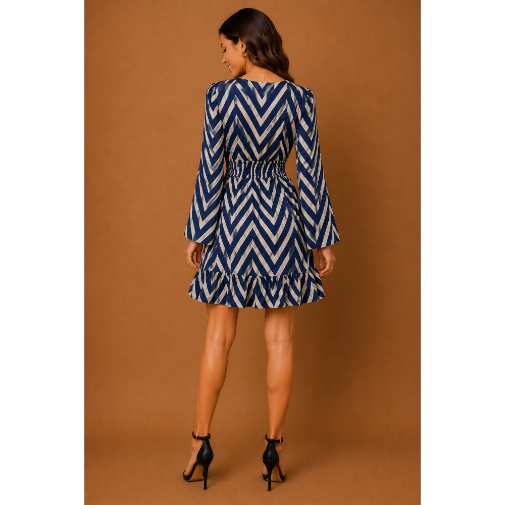 VESTIDO COCTEL AZUL CON RAYAS - 4