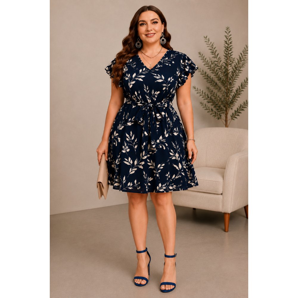 VESTIDO COCTEL AZUL CON LAZO - 1