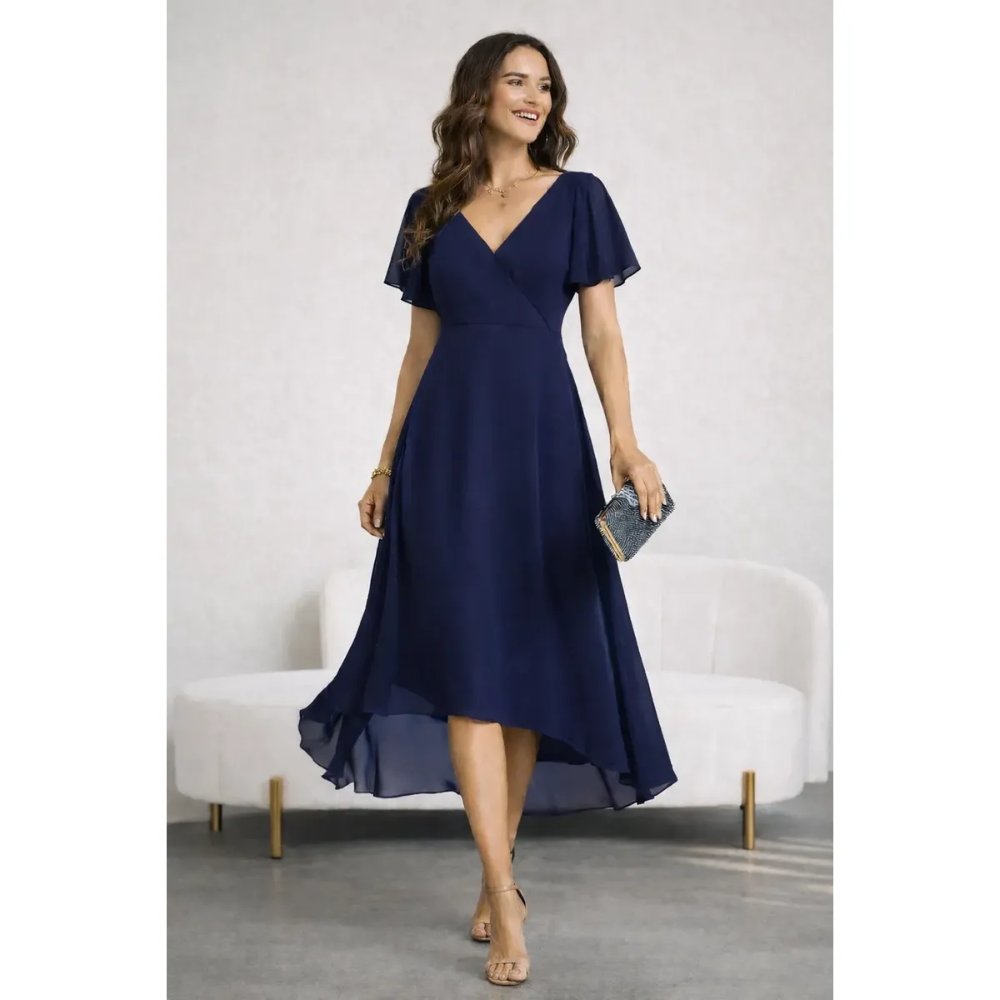 VESTIDO DE GASA ELEGANTE AZUL - 1