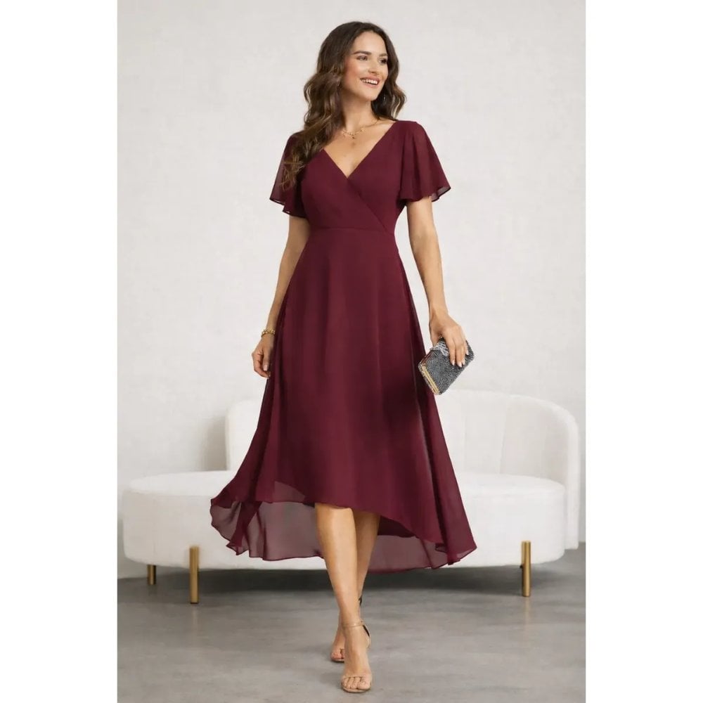 VESTIDO GASA ELEGANTE ROJO VINO - 1