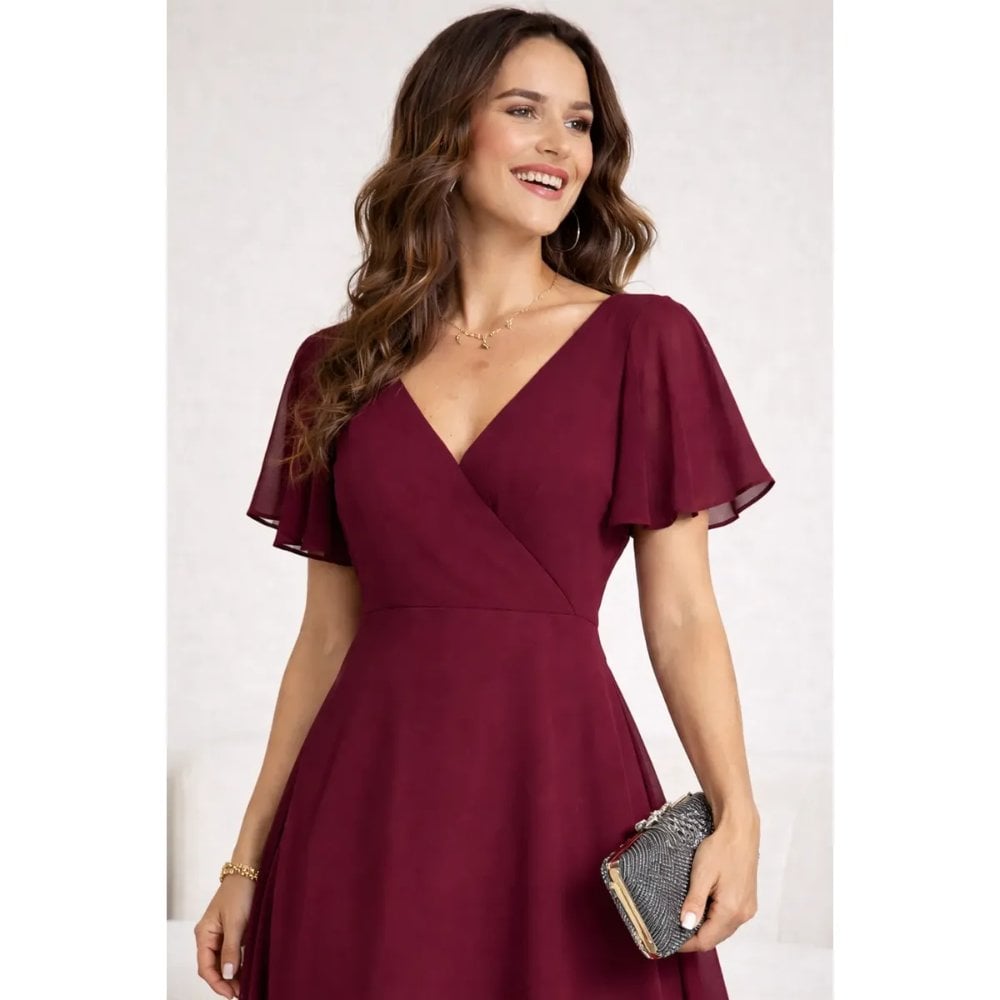 VESTIDO GASA ELEGANTE ROJO VINO - 2