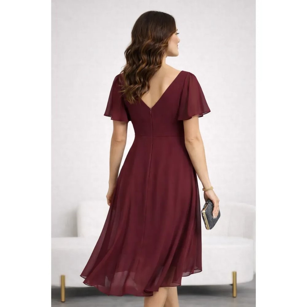 VESTIDO GASA ELEGANTE ROJO VINO - 4