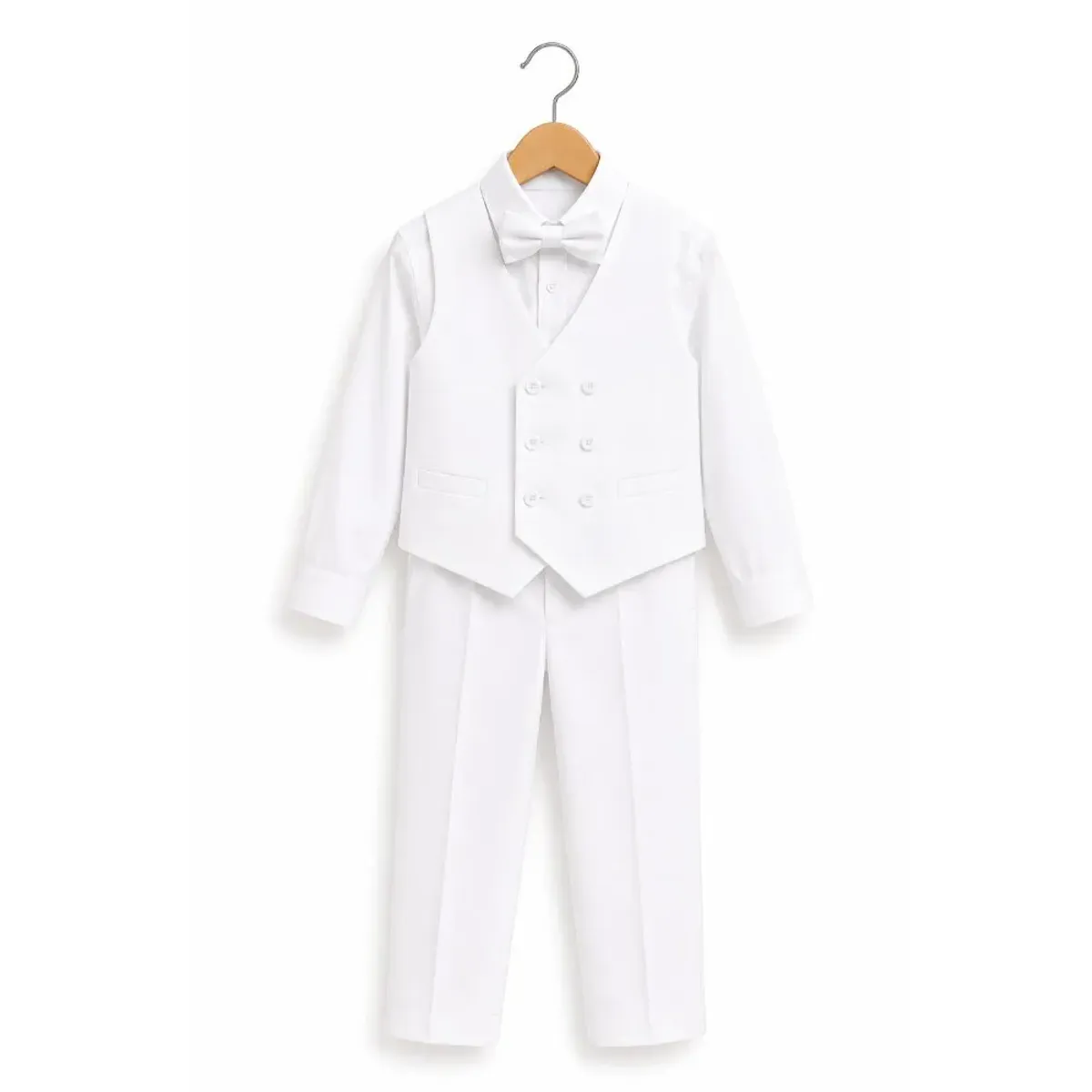 TERNO BLANCO PARA NIÑO PANTALÓN, CHALECO Y CORBATA - 1