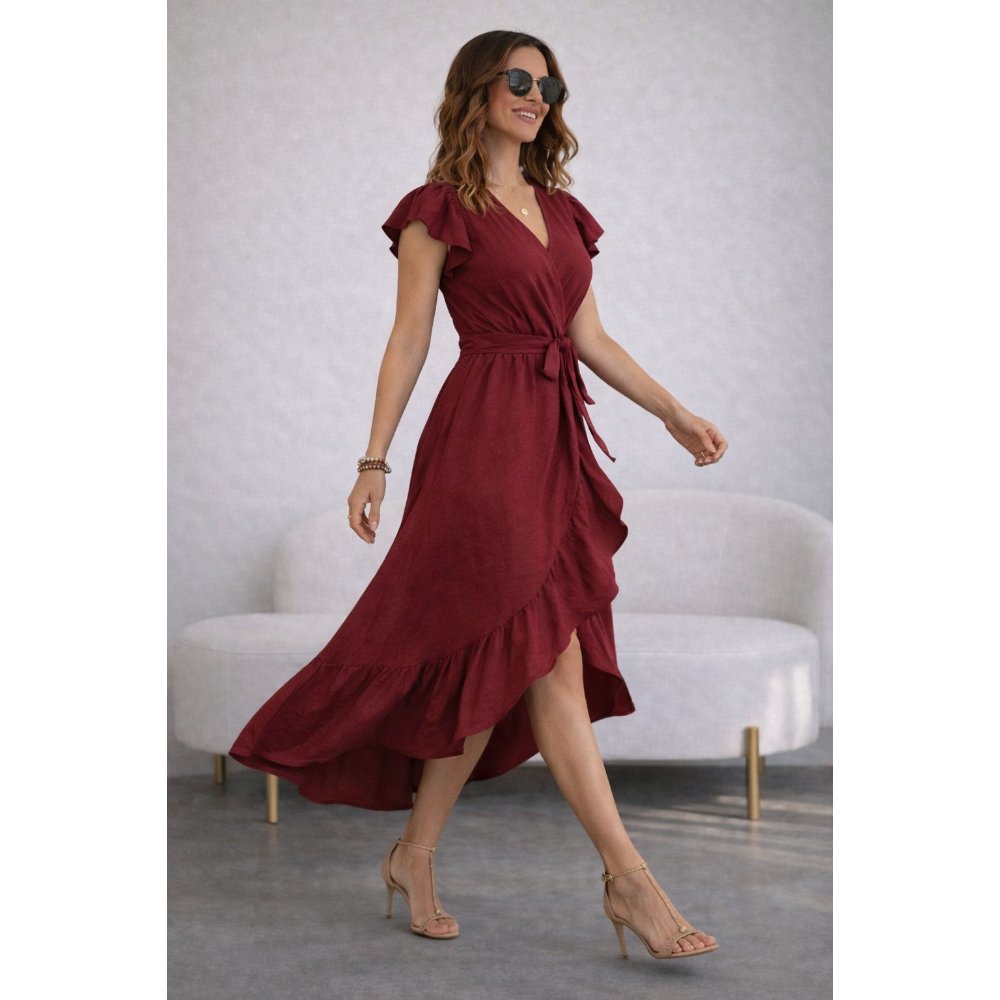 VESTIDO ROJO VINO DE VIENA ELEGANTE - 3