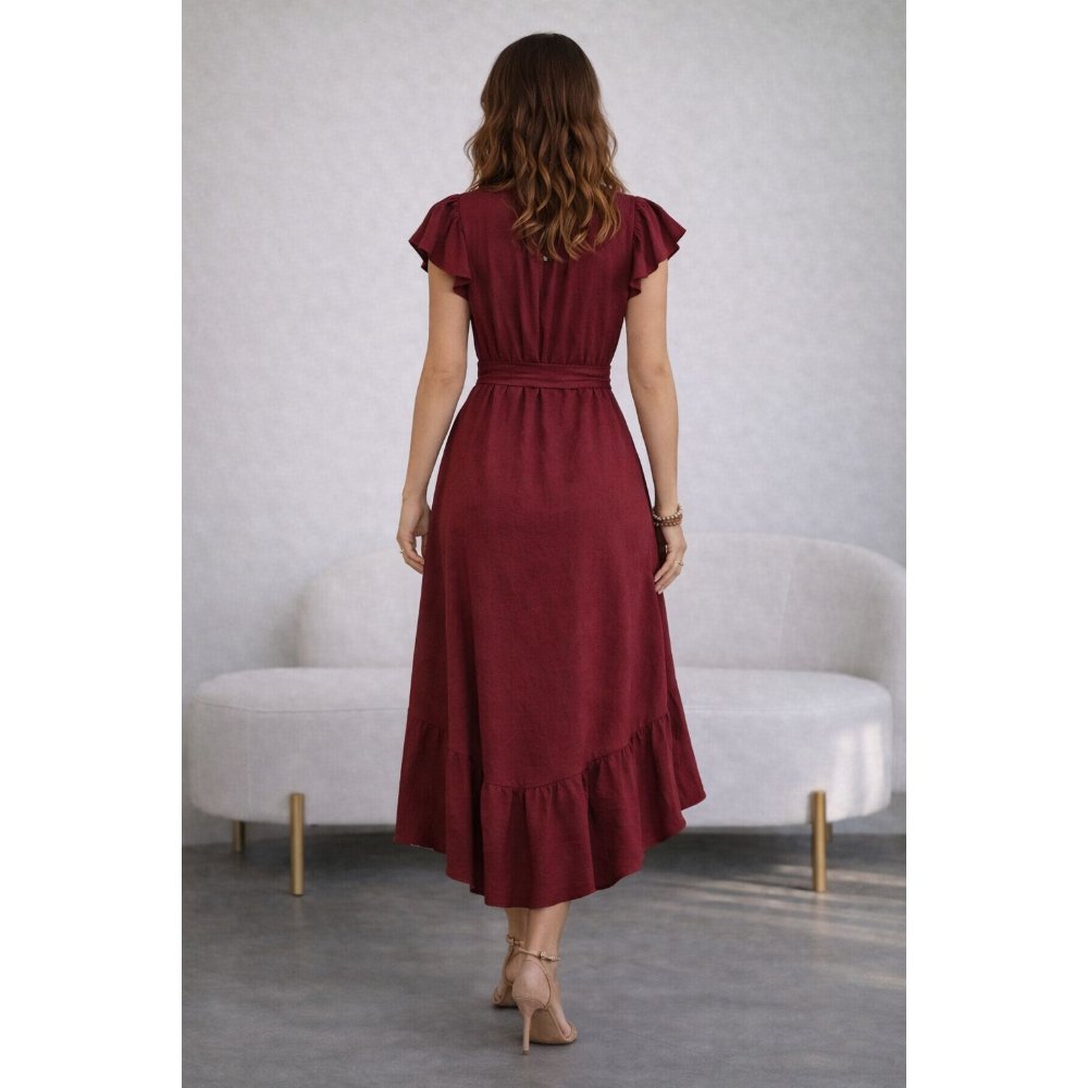 VESTIDO ROJO VINO DE VIENA ELEGANTE - 4