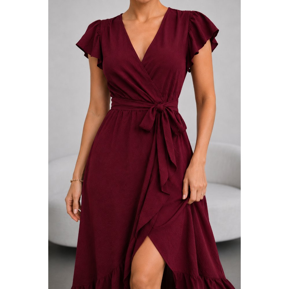 VESTIDO DE VIENA CON ESCOTE  ROJO VINO - 2