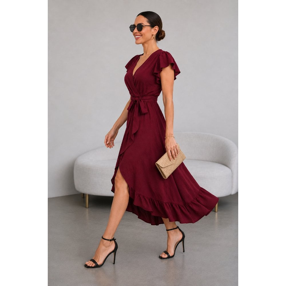 VESTIDO DE VIENA CON ESCOTE  ROJO VINO - 3