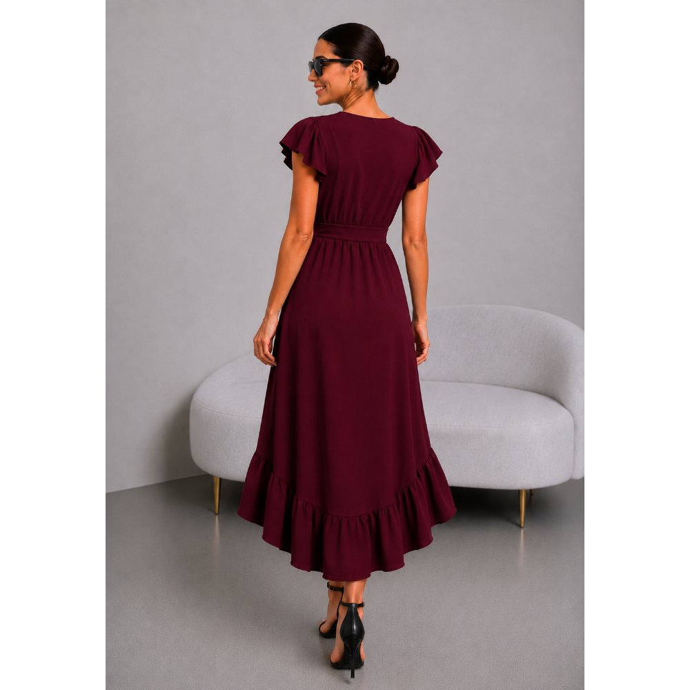 VESTIDO DE VIENA CON ESCOTE  ROJO VINO - 4