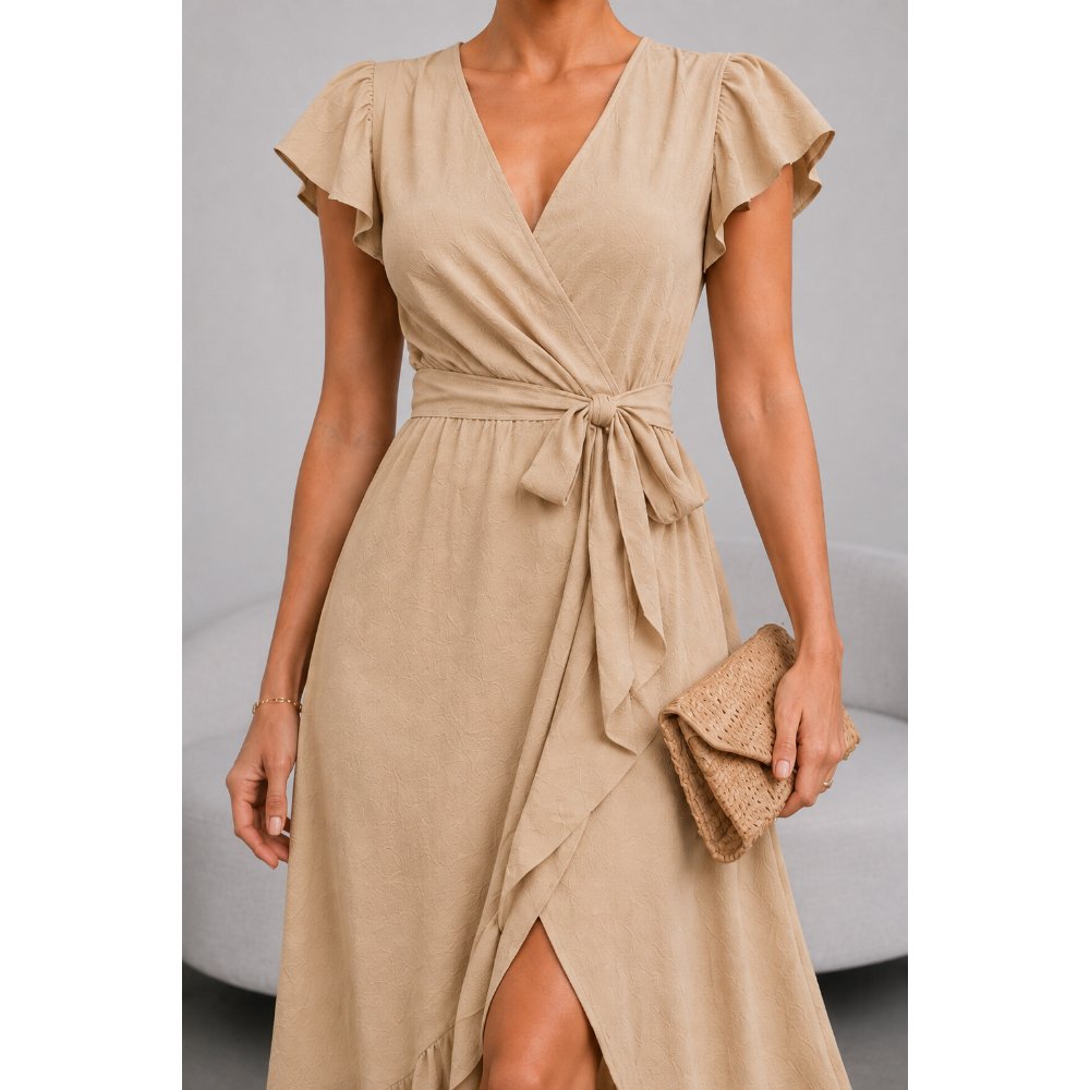 VESTIDO DE VIENA CON ESCOTE BEIGE - 2