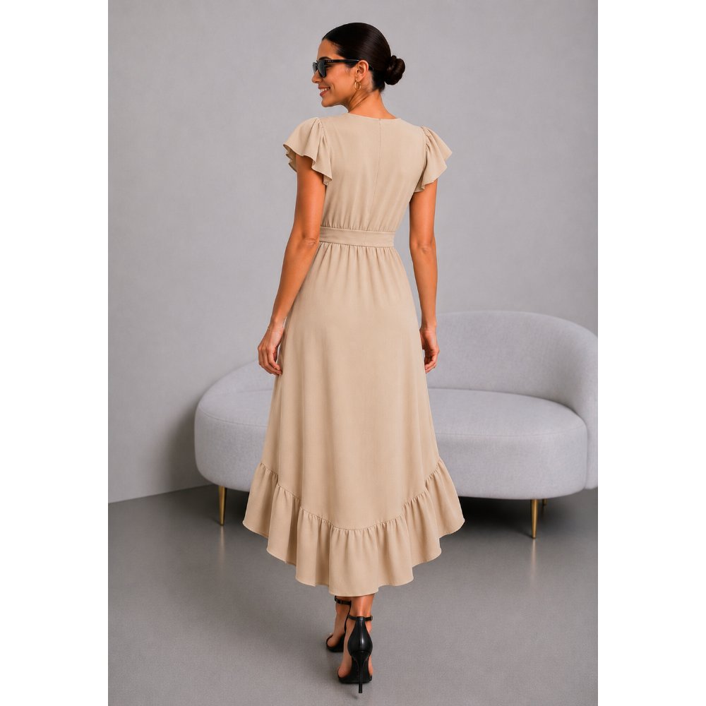 VESTIDO DE VIENA CON ESCOTE BEIGE - 4