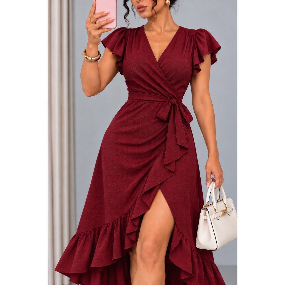 VESTIDO ROJO VINO DE VIENA ELEGANTE - 2