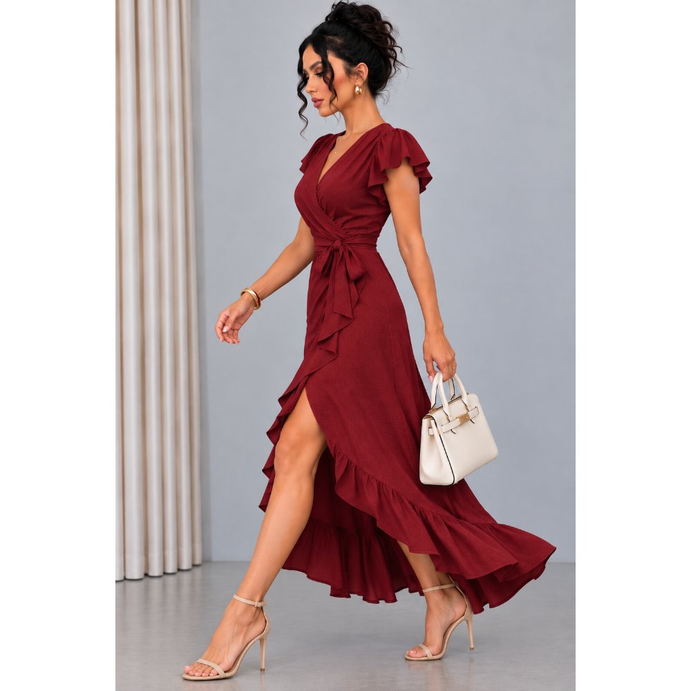 VESTIDO ROJO VINO DE VIENA ELEGANTE - 3