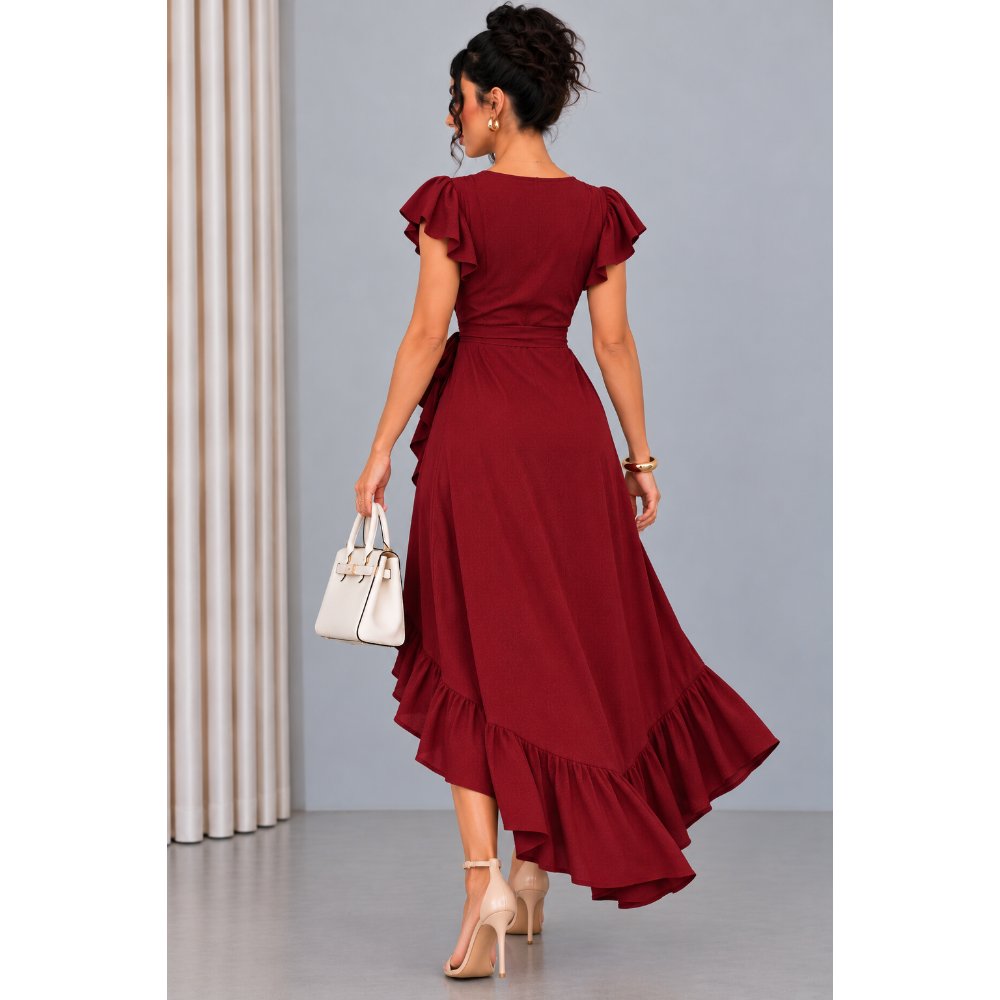 VESTIDO ROJO VINO DE VIENA ELEGANTE - 4