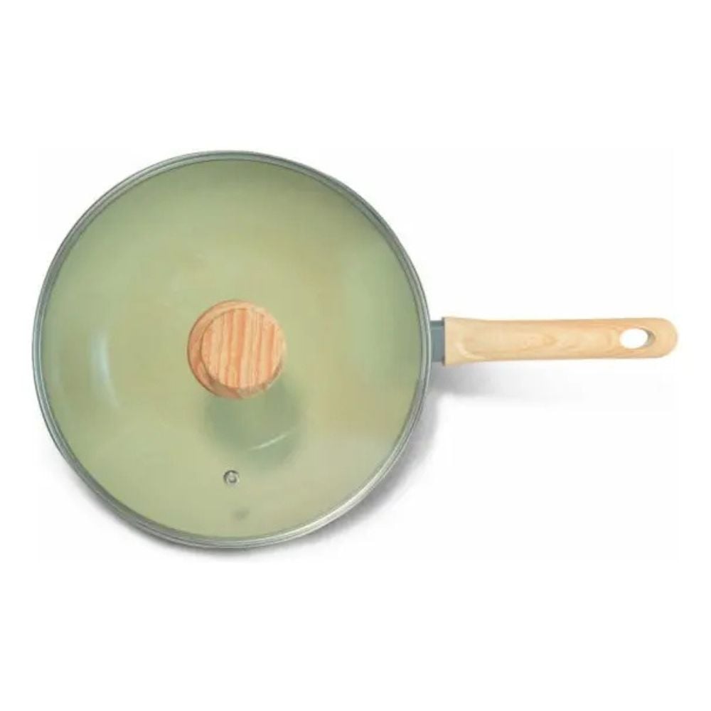 SARTEN RECORD WOK CERAMICA WOOD TAPA DE VIDRIO N°26 GRIS CLARO - 1