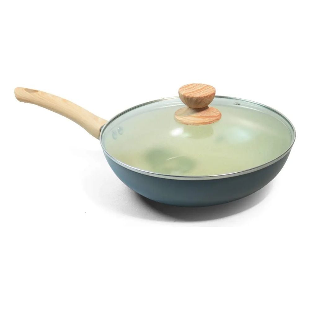 SARTEN RECORD WOK CERAMICA WOOD TAPA DE VIDRIO N°26 GRIS CLARO - 4