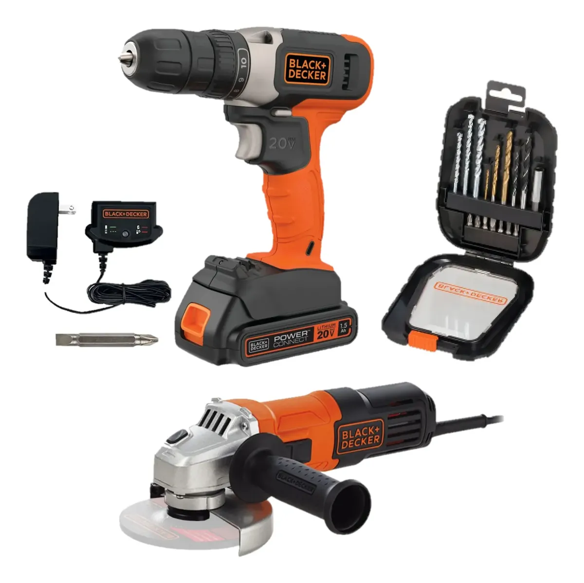 TALADRO ATORNILLADOR 3/8 20V + ESMERIL + SET BLACKYDECKER - 1