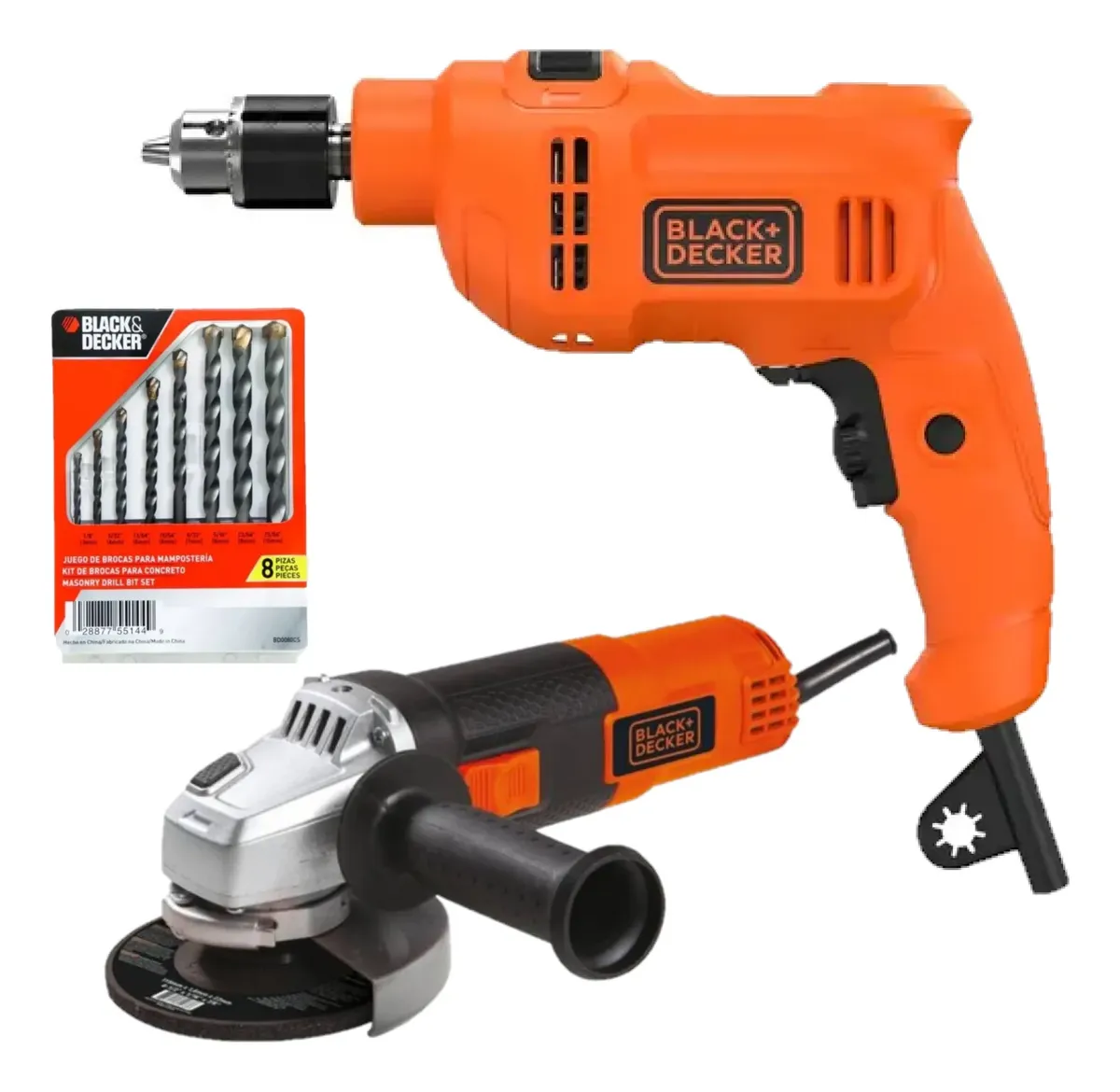 TALADRO PERCUTOR 3/8 550W + AMOLADORA 4 1/2 820W + BROCAS - 1