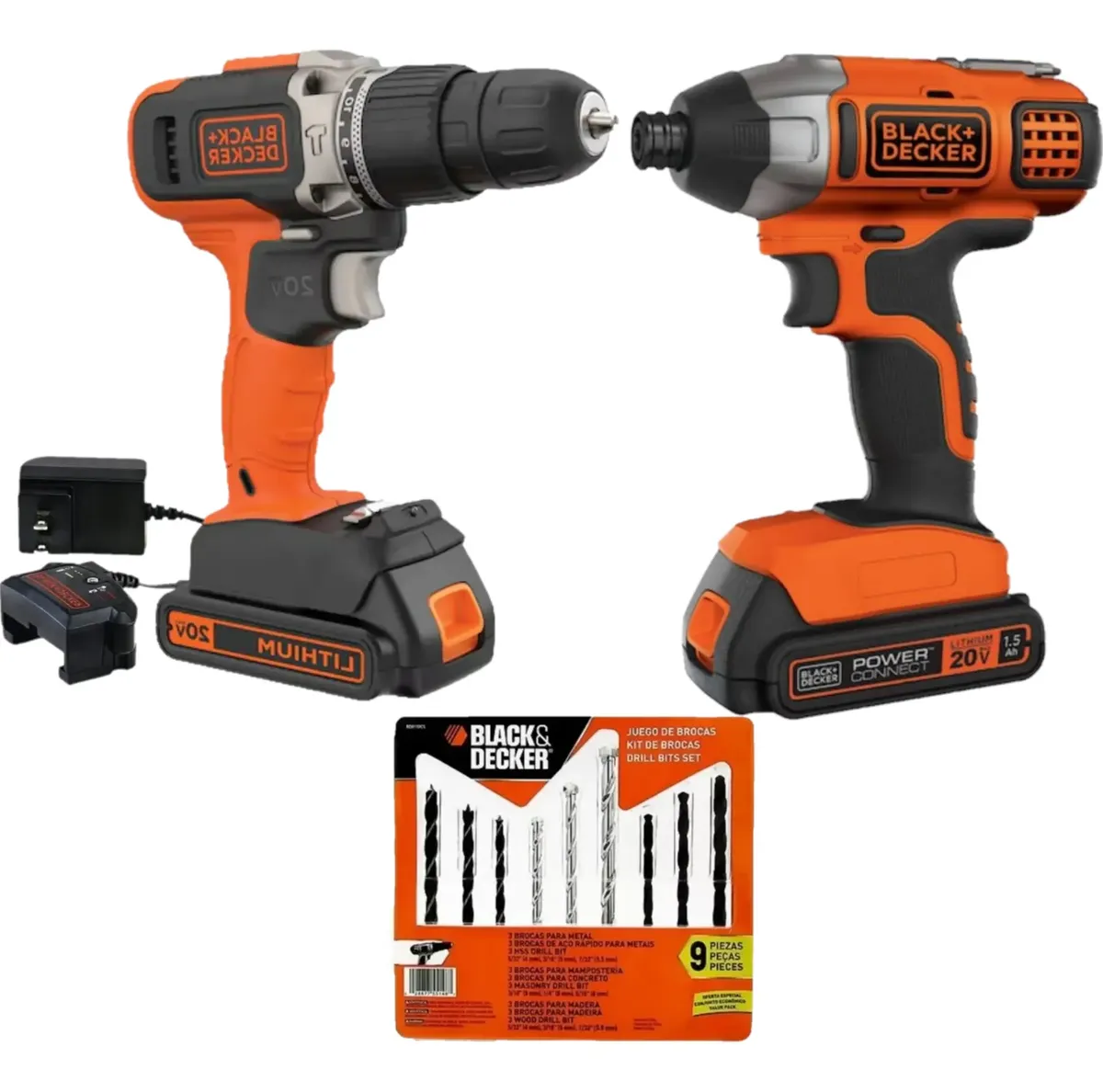TALADRO PERCUTOR 3/8 20V + ATORNILLADOR DE IMPACTO + BROCAS - 1