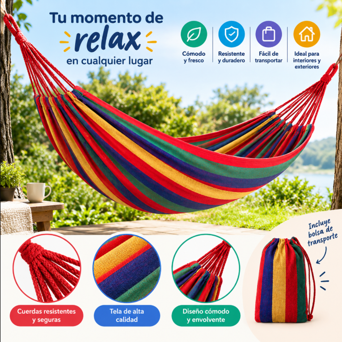 HAMACA COLGANTE CON FUNDA PORTATIL IDEAL PARA CAMPING - 1